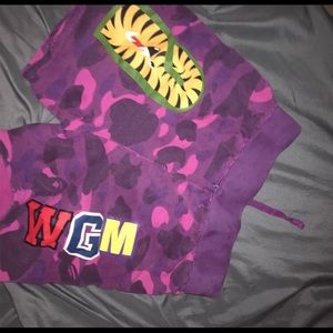 purple camo bape shorts
